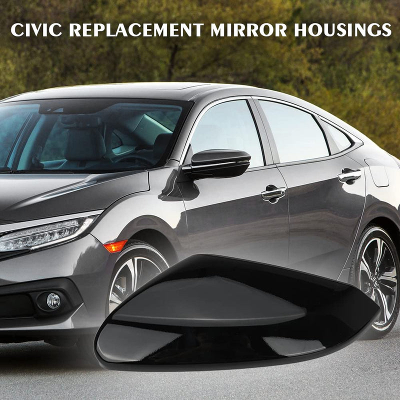 1 Pair Glossy Black Side Mirror Cover Cap Housing Compatible with Honda Civic 2016-2019 2020 2021 Honda Insight 2019-2021, Direct Replacement