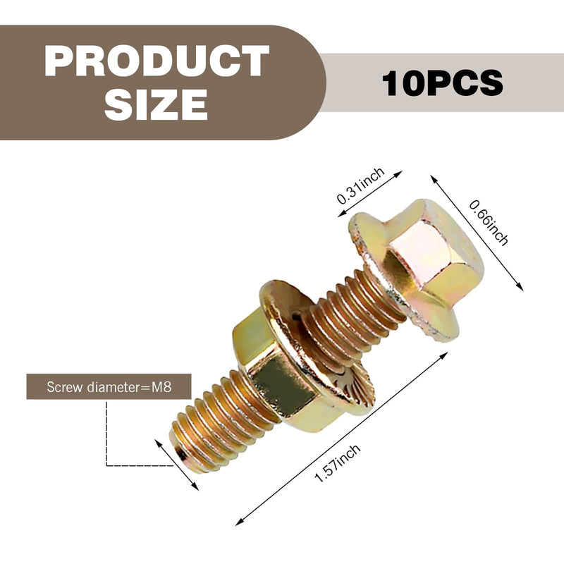 10PCS Exhaust Manifold Bolts Kit, 0.7 x 1.45 Inch Carbon Steel Non-Slip Hex Flange Nut Screws, Car Retrofit Replacement Parts, Universal for Most Car, Truck & SUV (Gold)