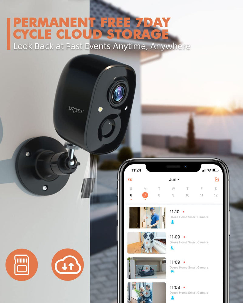 Dzees 2K Security Cameras Outdoor Wireless, WiFi Battery Powered Surveillance Camera for Home Security, Indoor Video Cam with Color Night Vision, 2 Way Audio, AI Motion Detection, Cloud/SD, IP65 Black(2 Pcs)