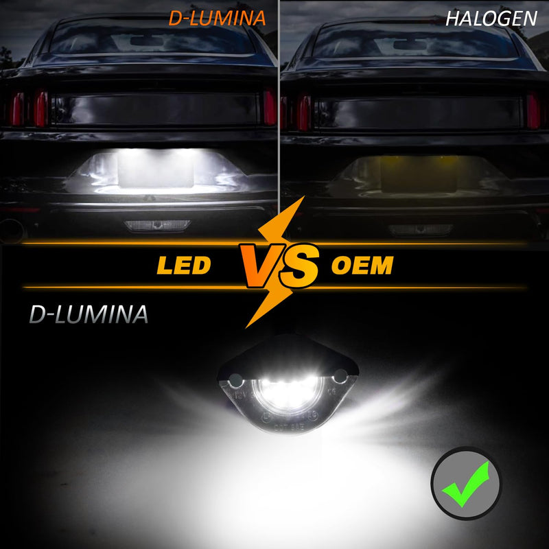 D-Lumina LED License Plate Light Tag Lamp Assembly for Fo-rd Mustang 1994-2004, Powered by 18-SMD 6000K White Tag Lights, Pack of 2 1994-2004 Ford Mustang