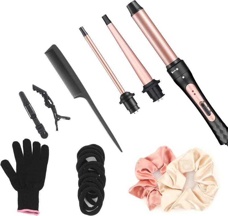 JAETON 3 in 1 Curling Iron Wand Set with 3 Interchangeable Barrel(9-32mm) | 2 Temp 180℃/230℃ Hair Curler for Long & Short Hair, Instant Heat Up Curling Tongs, Include Glove, Dual Voltage Small-1, 3 tubes