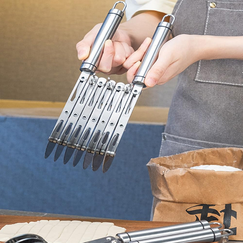 7 Wheel Pastry Cutter Tool,Adjustable Pasta Cutter wheel with Handle, Stainless Steel Multiple Pasta Roller Cutter tools, Baking Roller Pizza Cutter Slicer Silver