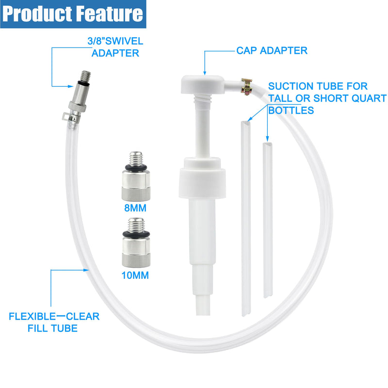 Lower Unit Gear Oil Pump for Standard Quart Bottles, Includes 3/8 inch Metal Swivel, 8mm and 10mm Adapters Fit Most Marine and Mercury Boat Outboard Motors (Not Compatible With Volvo Penta)
