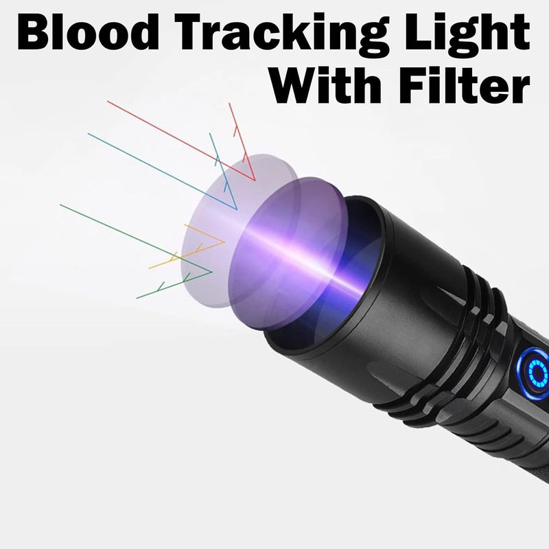 Rechargeable UV Blood Tracking Flashlight for Hunting at Night Hunting Black Light for Blood Detection,Spray Luminol Blood Will Glow UP (10W) 10W