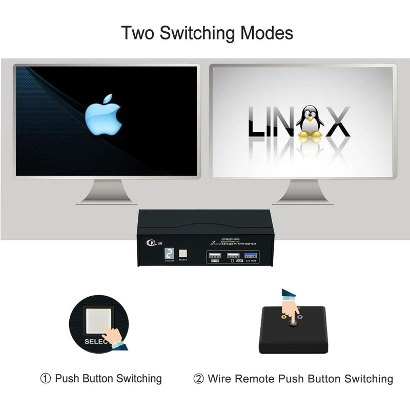 CKLau USB 3.0 2 Port Displayport KVM Switch 2 Monitor 2 Computers 4K60Hz 2K144Hz with Cables, DP 1.2 KVM Dual Monitor Keyboard Mouse Video Peripheral Switcher Box