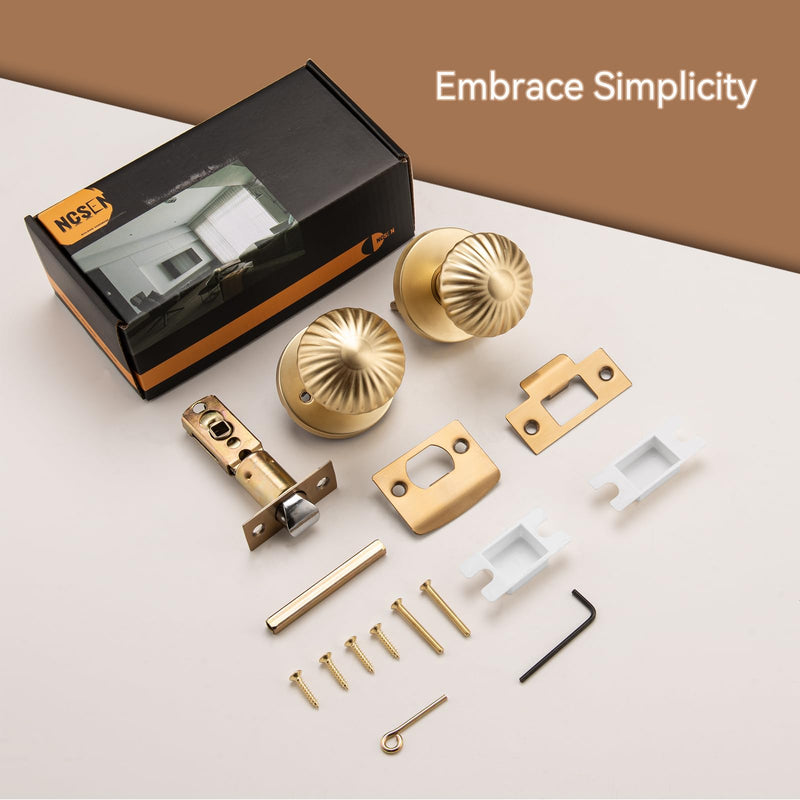 2 Pack Gold Interior Door Knobs, Heavy Duty Door Knob with Lock, Seashell knob Door Handles for Bath & Bedroom 2-Privacy