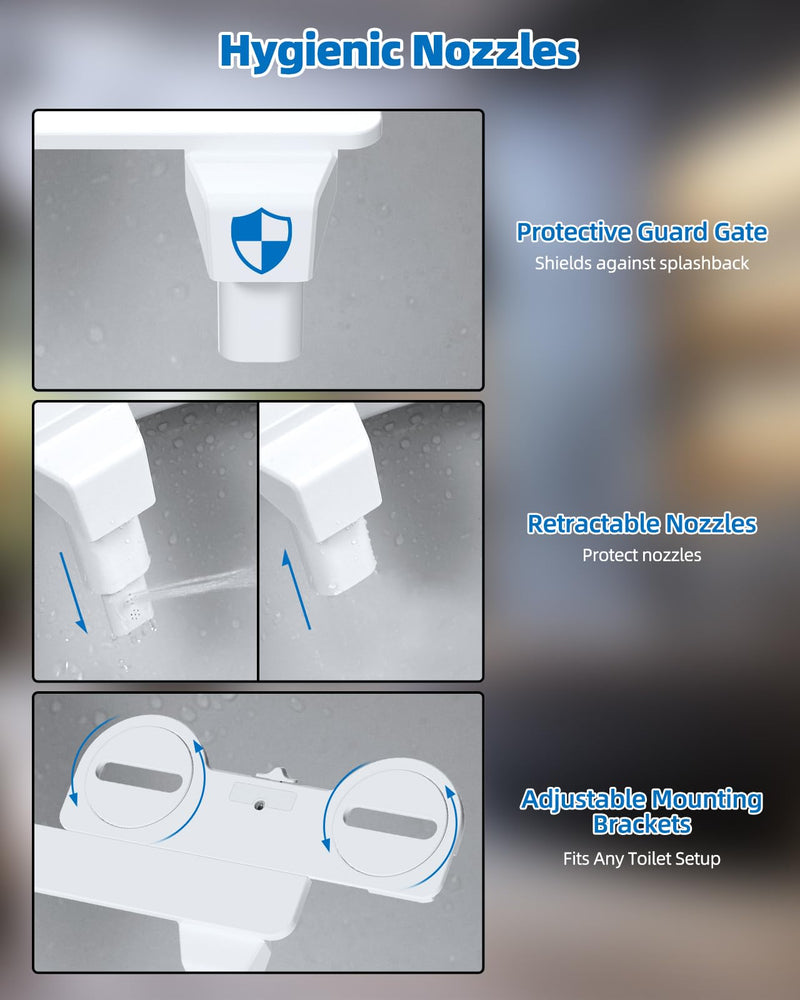 Hibbent Bidet Attachment for Toilet, Non-Electric Dual Nozzle for Frontal & Rear Wash, Adjustable Water Pressure Control, Fresh Water Bidet Toilet Seat, Self Cleaning Water Sprayer, White Chrome 1