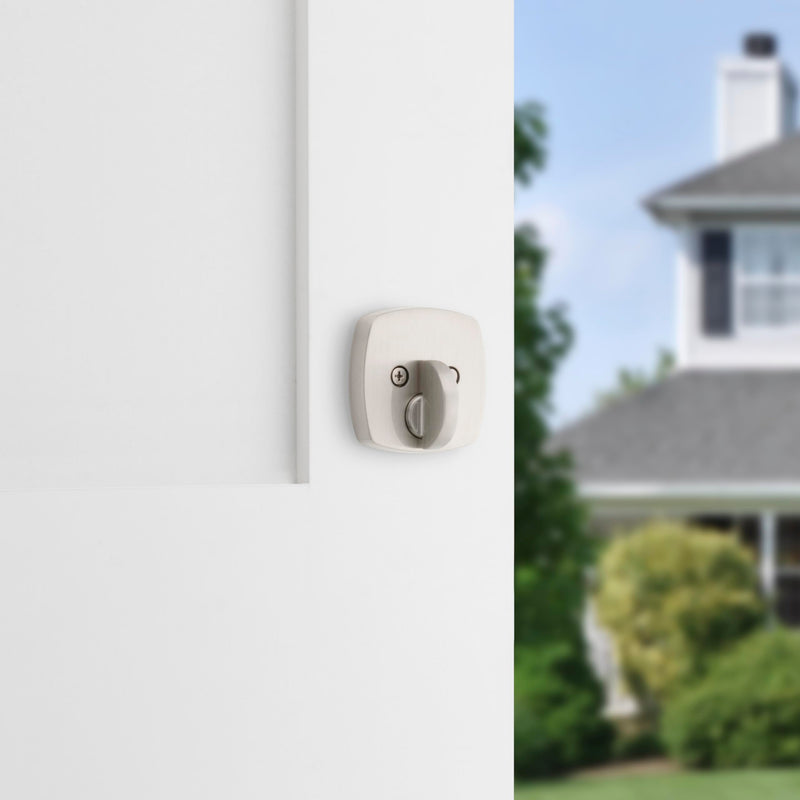 Kwikset Midtown Deadbolt Lock, Satin Nickel Modern Exterior Keyed Front Entry Door, Pick Resistant SmartKey Rekey Security, Single Cylinder Dead Bolt, with Microban Protection
