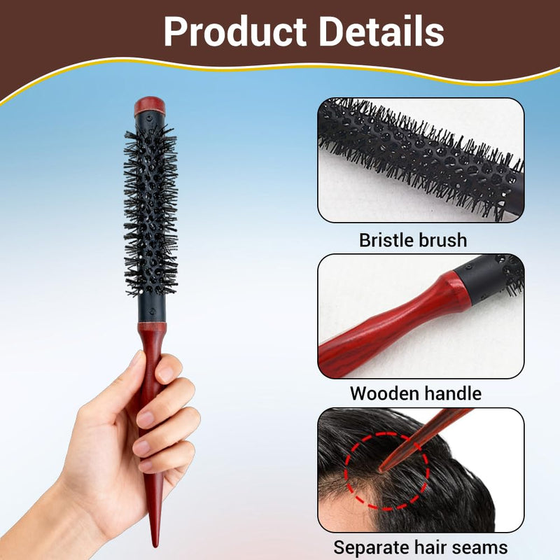 Mini Quiff Roller Brush, 1/2 Inch Portable Travel Curling Brush for Short Fine Hair, Nylon Bristles and Wooden Handle, Blow Dryer Styling Tool‌