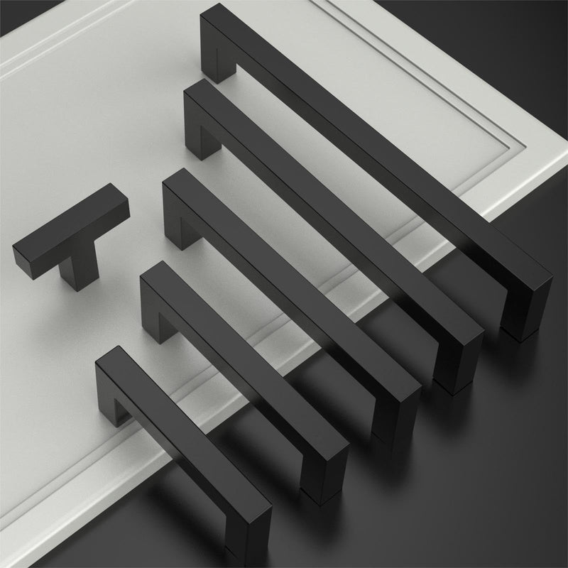 9BUILD 10 Pack Matte Black Cabinet Pulls 6.25 Inch Handles for Kitchen Cabinets - Stainless Steel Drawer Hardware 6.25"/160MM Hole Center