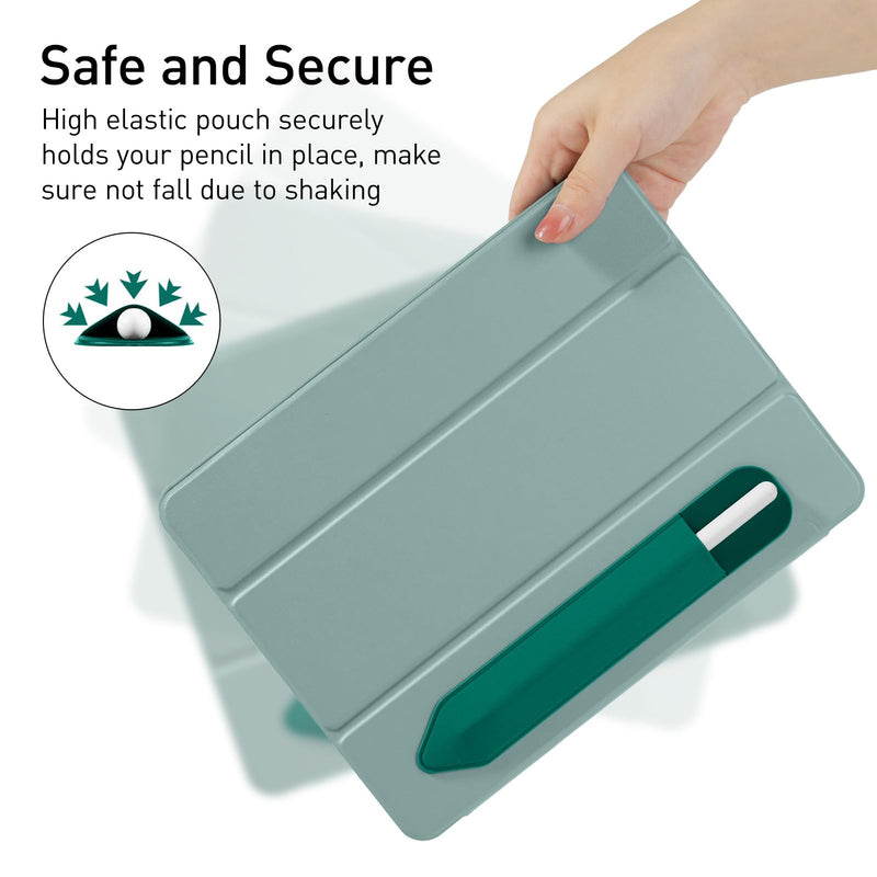 DTTO Pencil Holder for Apple Pencil 2nd & 1st Generation Case, New Apple Pencil Pro & USB-C Sleeve, Ultra-thin Elastic Stylus Protective Pouch with Adhesive Attached to iPad, Midnight Green