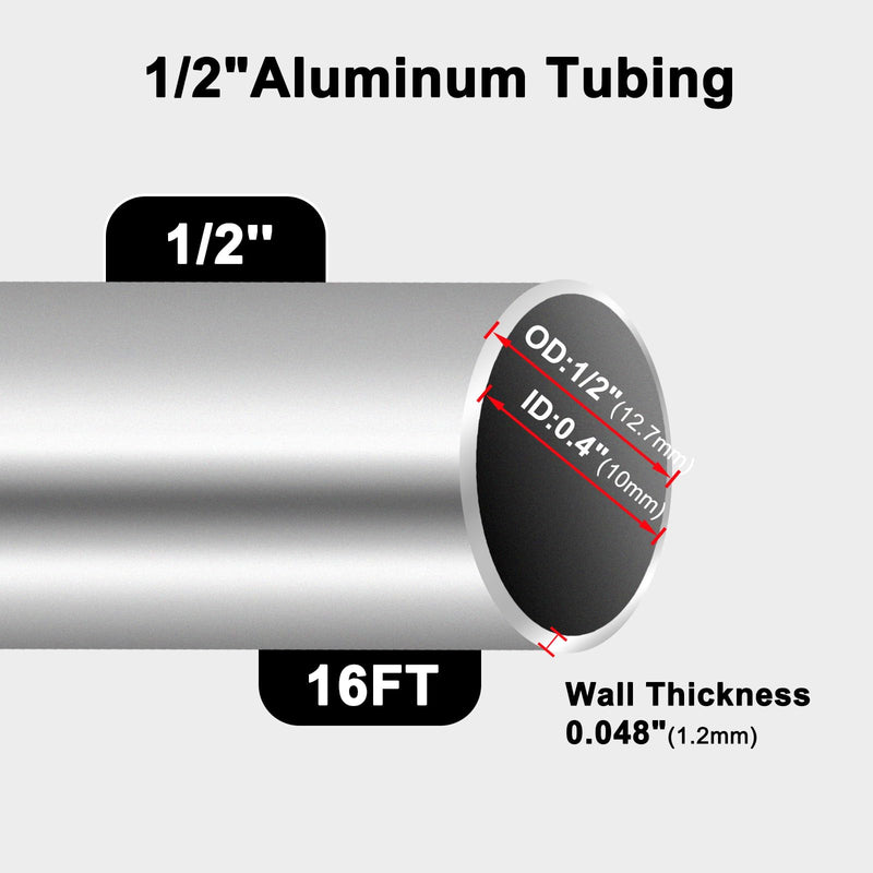 1/2 Aluminum Hard Fuel Line,1/2" OD Aluminium Coiled Tubing Hard Tube, 16FT 1060 Grade Metal Tubing for Brake Line, Metal Gas Line, Refrigeration Equipment Fuel Line-1/2-16FT