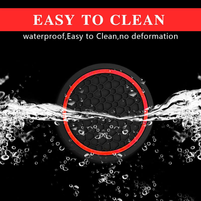 4PCS Car Cup Holder Coasters, Dustproof Automotive Interior Accessories Mat,2.75 Inch Non-Slip Insert Water Bottle Holder Pads, Universal for Vehicles, Trucks, RVs and More (Black/Red) Black/Red
