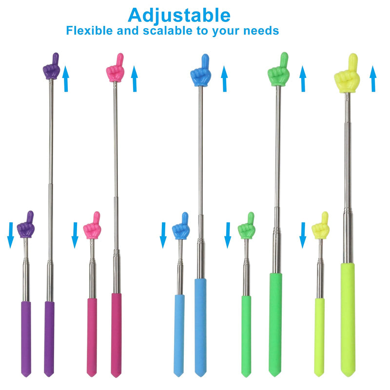 Zorfeter 5 PCS Retractable Teacher Pointer Stick, Colorful Finger 2 Hand Pointer Stick Extendable Finger Pointing Tool, Mini Pointer Stick for Classroom/School Kindergarten Elementary(Style A) Finger2, Dark (Blue+Purple+Yellow+Green+Pink)