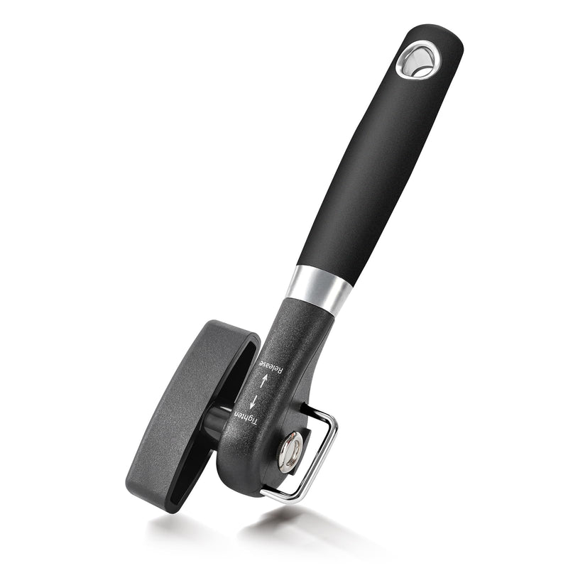 Can Opener, Safe Side Cut Manual Can Opener with Durable Sharp Blade, Smooth Edge Cutting, Effortless Big Knob, Comfortable Grip Handle, Black