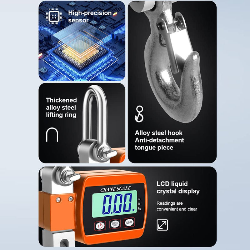 Hanging Scale, Hancaner Digital Crane Scale 1000lbs, Heavy Duty Crane Scale 500Kg LCD Backlight with 3 Unit Change/Tare/Zero for Construction Factory Building Hunting Orange