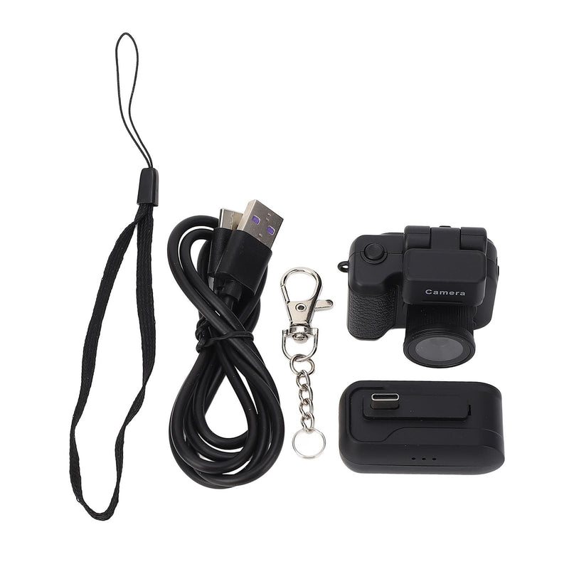 Mini Keychain Camera, 1080P 2MP Small Thumb Sized Mini Retro Nostalgic Camera Video Camcorder, with Charger Base and LED Flash Light