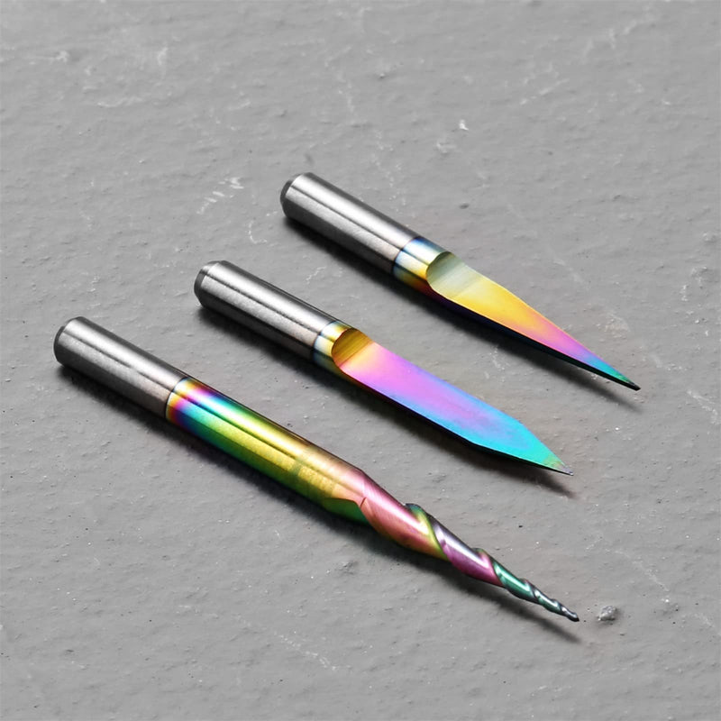 Genmitsu 3PCS V-Shape Tapered Ball Nose End Mills for Aluminum, Copper, Brass Engraving and Other Metals Carving, Chromatic Coating CNC Bits, 1/8''(3.175mm) Shank, EM03A