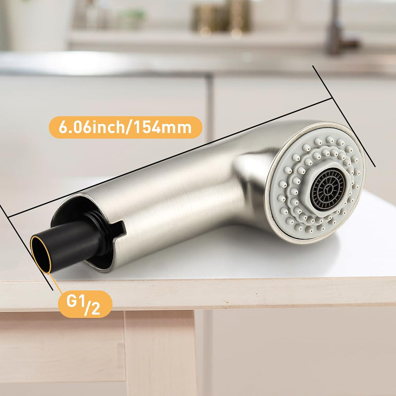 Kitchen Sink Faucet Spray Head Replacement Compatible with Grohe 46312SD0/46298SD0, Faucet Part Spray Wand for Bathroom Tub, Pull Out Sprayer Head (Brushed Nickel) Brushed Nickel