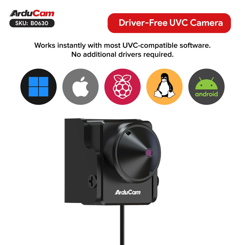Arducam 2MP Mini USB Camera Module, Ultra Low Light UVC Webcam with STARVIS 2 Sensor, 1080P USB Webcam for PC, Laptop, Raspberry Pi