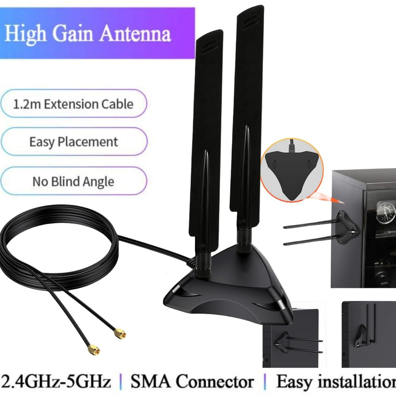 Dual Band 2.4GHz 5GHz 5.8Ghz RP-SMA Gaming WiFi 6E 802.11ac/ax Wireless Antenna with Magnetic Base for Intel AX201 AX200 PCIe NGFF USB Card PC Desktop PCIe WiFi Card Wireless Network Router
