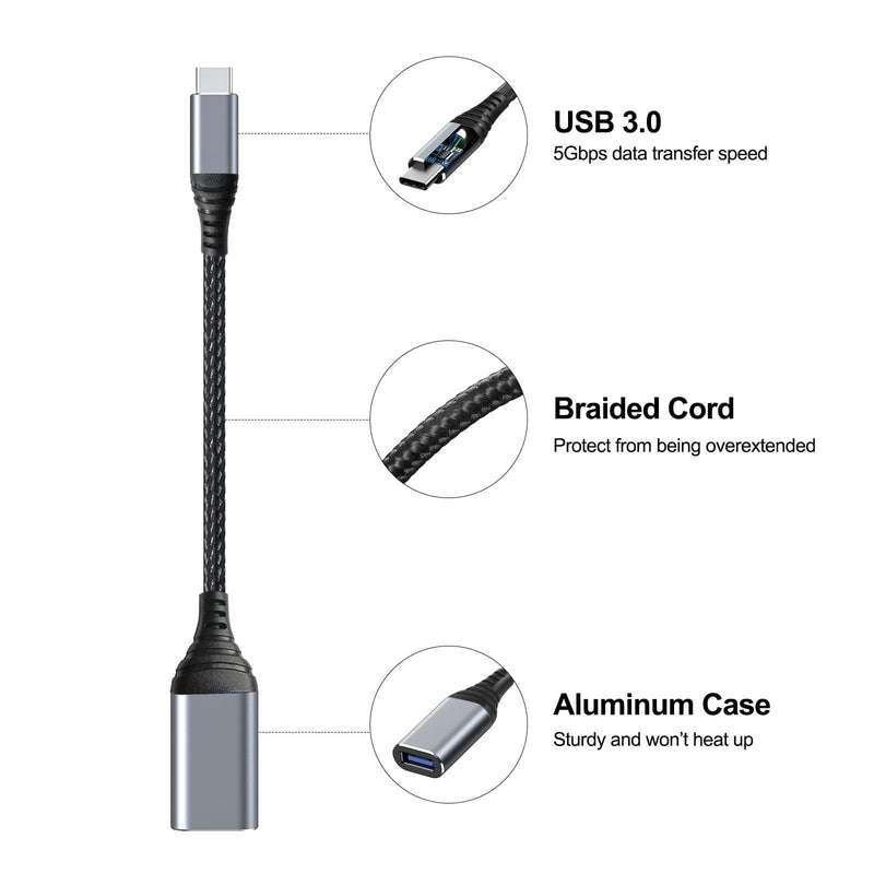 ROTOPATA USB C to USB Adapter, 2 Pack Type C Male to USB 3.1 Female OTG Cable Converter, 5 Gbps High Speed, USB Adapter Compatible with MacBook/Air/Pro, Samsung Galaxy, Grey