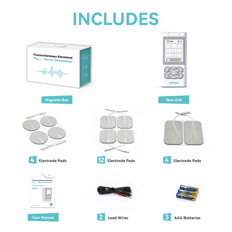 Dual Channel TENS Unit Muscle Stimulator Machine，9 Modes with 20pcs Premium Electrode Pads for Pain Relief White/20 Pads