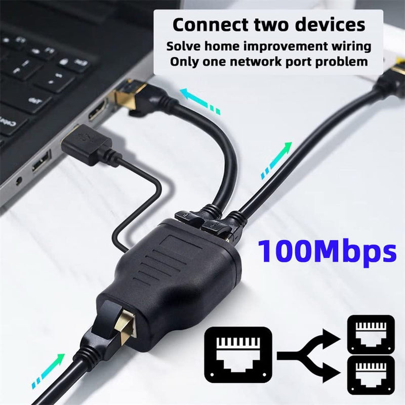 NFHK 100Mbps STP UTP RJ45 8P8C Plug to Dual RJ45 HUB Splitter Network Ethernet Switcher Adapter Single Male to Dual Female