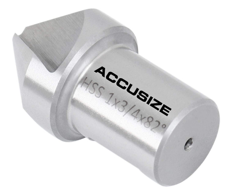 Accusize Industrial Tools HSS Countersink, 1", 82°, CE82-0001 | 1" Dia, 3/4" Weldon Shank, 3-Flute HSS, for Rota-Cutter 1", 82°