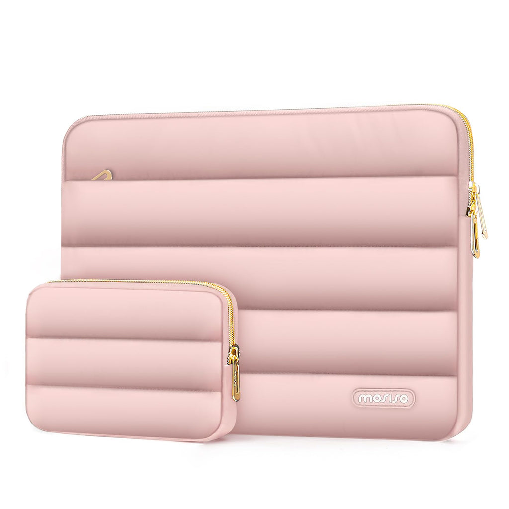 MOSISO Puffy Laptop Sleeve Compatible with MacBook Pro 16 inch 2024-2019 M3 A2991 M2 A2780 M1 A2485 A2141/Pro Retina 15 A1398,15-15.6 inch Notebook, Polyester Horizontal Bag with Small Case, Pink