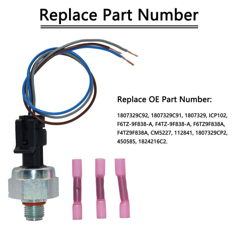 7.3 ICP Injection Control Pressure Sensor & Pigtail Kit Compatible with Ford Powerstroke 7.3L Diesel ICP102 1807329C92 F6TZ-9F838-A F4TZ9F838A F6TZ9F838A CM5227 112841