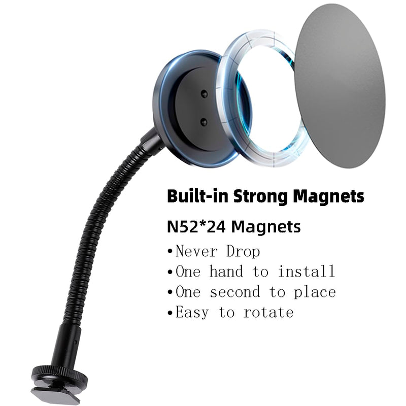 Super Magnetic Phone Holder for Ring Light and Tripod Stand with 1/4'' and Hot Shoe Adapter, Flexible Cell Phone Tripod Mount Adapter for MagSafe iPhone 15 14 13 12 Series