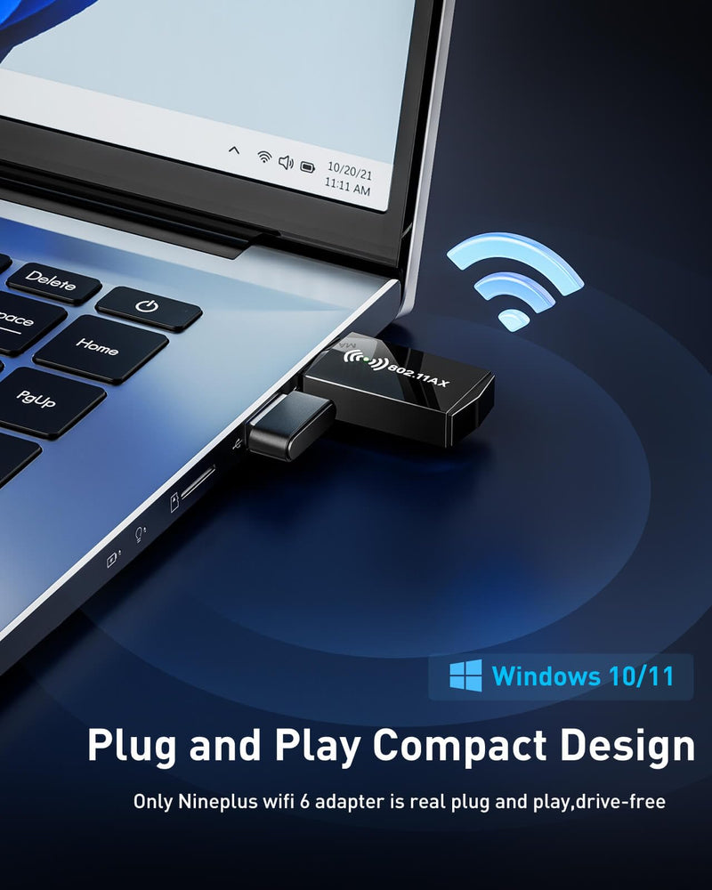 USB WiFi Adapter for PC Desktop - WiFi 6 AX1800Mbps 5GHz 2.4GHz USB 3.0 Wireless Wi-Fi Network Adapter for Desktop Computer Laptop with High Gain Wi-Fi Antenna Supports Win11/10 Black