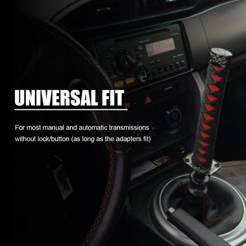 RYANSTAR Katana Shift Knob Samurai Sword Gear Shifter with 4 Adapters Universal Fit Compatible with Manual Cars Most Automatic Cars with 4 Adapters Black+Red