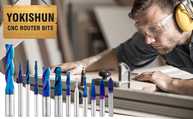 Spiral CNC Router Bits 1/2 inch Shank 3 inch Total Length 3 Fluter Up Cut with Nano Blue Coating Solid Carbide Square End Mill for Wood Mortises Carving… Up Cut-3 Inch