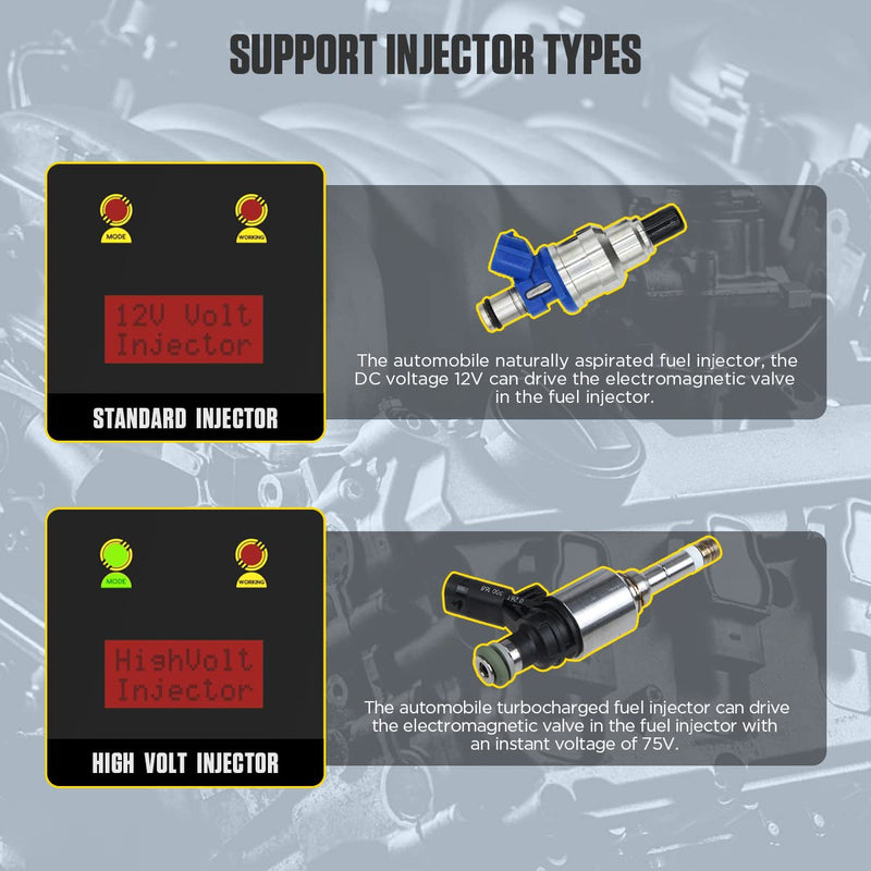 QPKING Car Fuel Injector Signal Generator,GDI Fuel Injection System Cleaners,Fuel System Cleaning Assistant Fuel Injector Cleaner for 12V Standard Injector/75V High Volt Injector Simultaneously