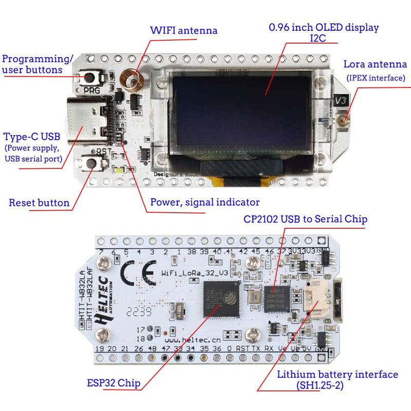 915MHz ESP32 LoRa V3 Development Board SX1262 0.96 Inch OLED Display WiFi+BLE Lora Kit with LoRa Antenna for Arduino IOT Smart Home (2Sets)