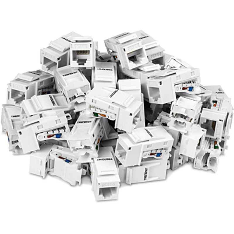 TRENDnet Cat6 RJ45 Keystone Jack 50-Pack Bundle, TC-K50C6, Compatible with Cat5/Cat5e/Cat6 Cabling, Use with The TC-KP24 or TC-KP48 Blank Keystone Patch Panels(Sold Separately) White