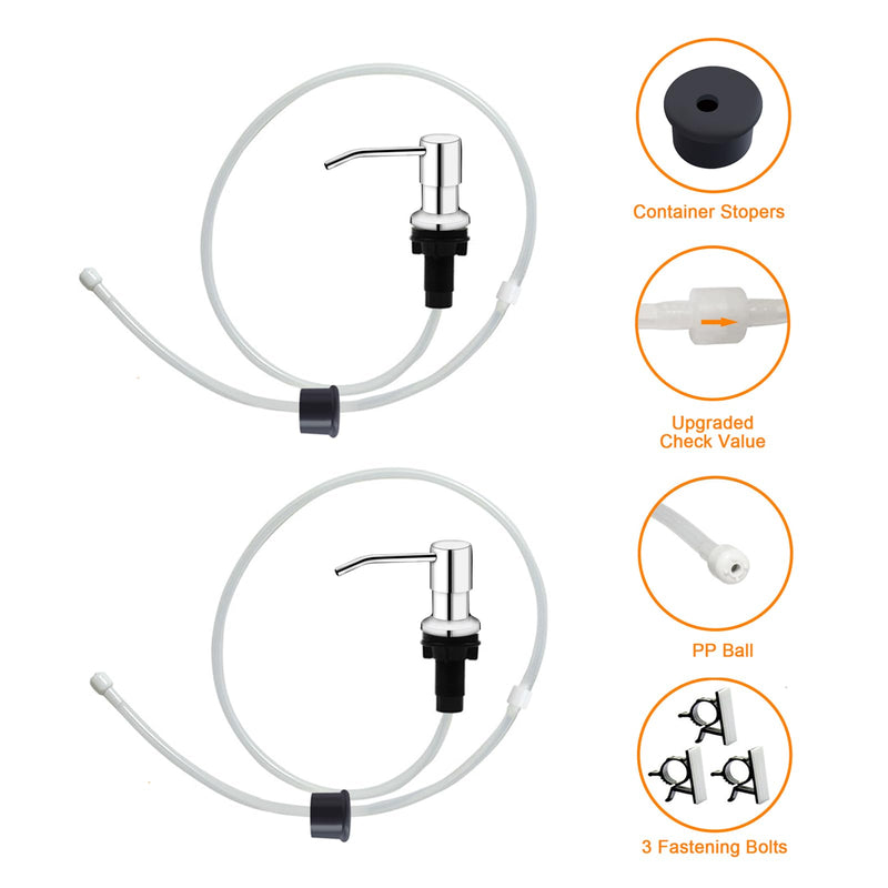 Sink Soap Dispenser, Kichen Sink SoapDispenser, 47" Extension Tube kit, Under Sink Soap Dispenser Pump, No Need More Refills （Chrome-2 Pack） Chrome-2 Pack