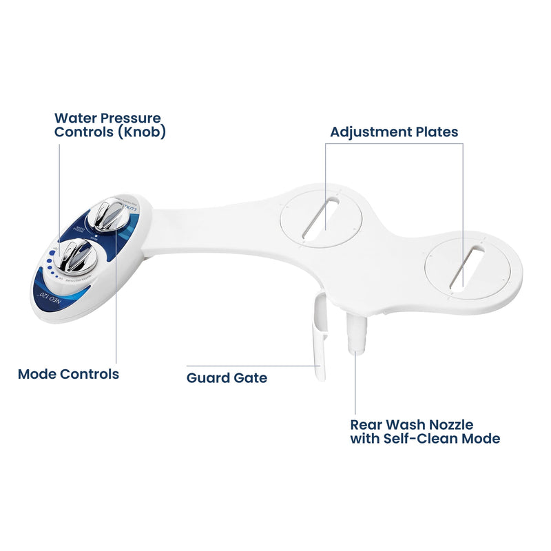 LUXE Bidet NEO 120 - Single Nozzle, Self-Cleaning, Non-Electric Bidet Attachment for Toilet Seat, Adjustable Water Pressure, Rear Wash (Blue) Blue