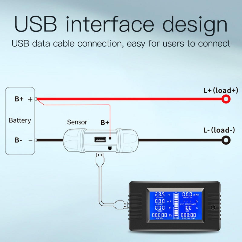 DC 8-120V 0-100A Battery Monitor Digital Current Voltage Power Energy Meter Multimeter Ammeter Voltmeter with 100A Current Shunt