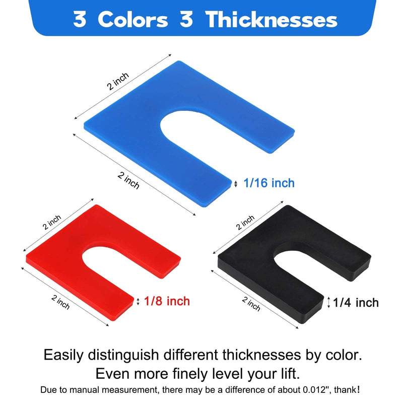 60 Pcs Plastic Auto Lift Leveling Shim Kit For 2 Post 4 Post Car Lift Install, Tile Construction Horseshoe Spacer Fit For 3/4" Anchor Bolt (1/16" Blue, 1/8" Red, 1/4" Black) 3-Size | 60pcs Plastic Shims