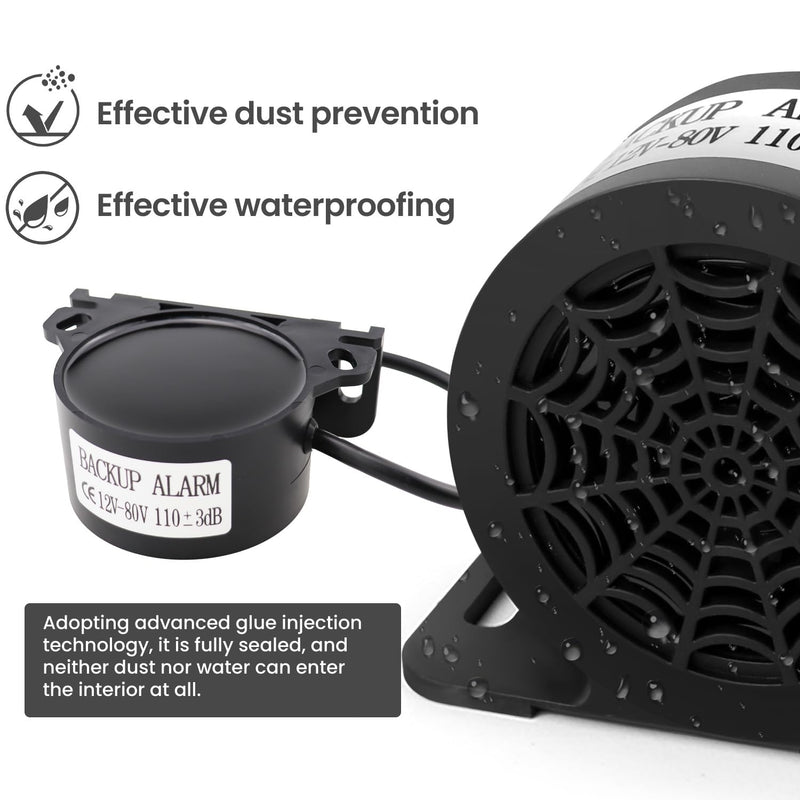 MIRKOO Backup Alarm 110dB 12V-80V DC Waterproof Industrial Heavy-Duty Backup Reverse Warning Alarm with Super Loud Beeper Tone for Truck Van Freight Car Lorry Heavy Vehicles(Equipped with Wire)