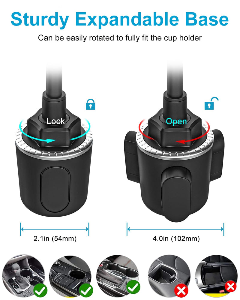 Cup Car Tablet Holder for Car, Car Cup Holder Tablet Mount, Universal Adjustable Gooseneck Cup Holder Tablet Cradle with 360° Rotation for 4-11" Tablet iPad Pro,Galaxy Tabs, Z Fold, Fire, Phone