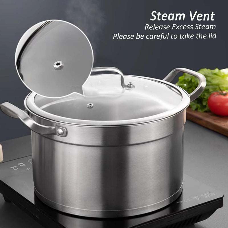 Premium Tempered Clear Glass Lids, 11", 12", 13" Stainless Steel Replacement Lid for Pots, Pans and Skillets, Large Glass Covers with Steam Vent 13 inch