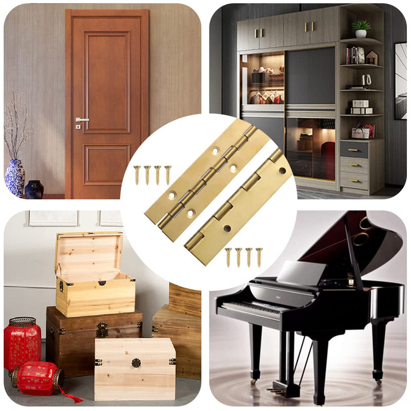 16 Inch Gold Stainless Steel Piano Hinges, 4 Pcs Continuous & Piano Hinge with Holes, Heavy Duty Piano Hinge 0.04" Leaf Thickness, 1.2'' Open Width for Furniture Cabinet Door Wooden Box Woodworking 16 Inch