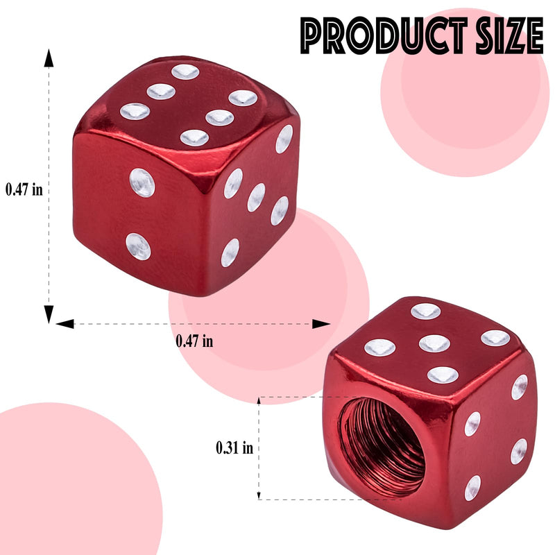 4PCS Dice Style Tire Valve Stem Caps, with O Rubber Ring, Universal Aluminium Alloy Dustproof Tire Valve Stem Covers for Cars, SUV, Trucks, Bikes, Motorcycles, Bicycles(Red) 4 pcs Dice-Red