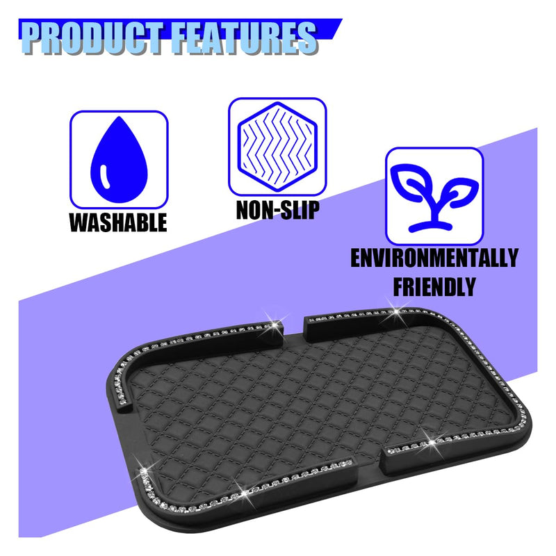 Bling Rhinestone Car Dashboard Non-Slip Mat (Diamond) | Double-Groove Automotive Cell Phone Holder, Reusable Anti-Slip Mat, Vehicle Sticky Pads for Keys, Coins, Cards, Sunglasses Diamond
