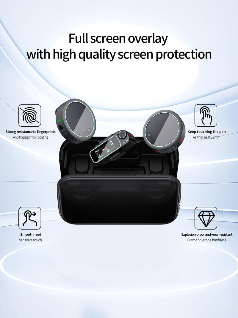 Screen Protector for Insta360 Mic Pro,Anti-Scratch 9H Hardness Tempered Glass Flim,HD Clear,Bubble Free,Easy Installation,1 Set(2 Transmitters Tempered Glass + 1 Receiver Soft Flim)