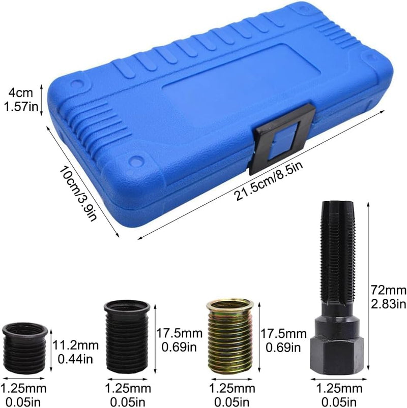 Spark Plug Repair Kit, 16Pcs Carbon Steel Spark Plug Tap Thread Repair Tools, M14 X 1.25 Rethreading Set with Portable Case